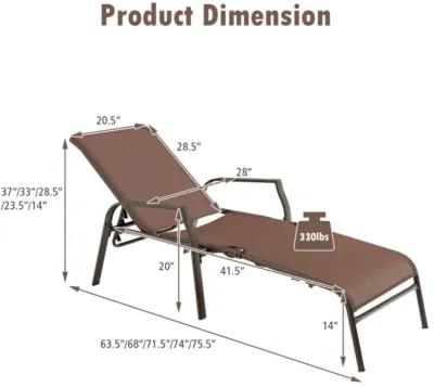 Hivvago  2 Pieces Patio Folding Chaise Lounge Chair Set with Adjustable Back-Brown