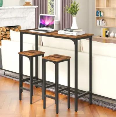 3 Pieces Industrial Bar Table and Chairs Set with Metal Frame