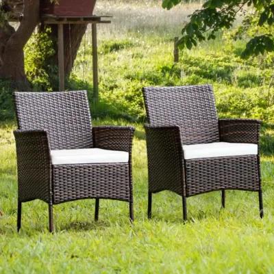 Hivvago 2 Pieces Outdoor PE Rattan Armchairs with Removable Cushions