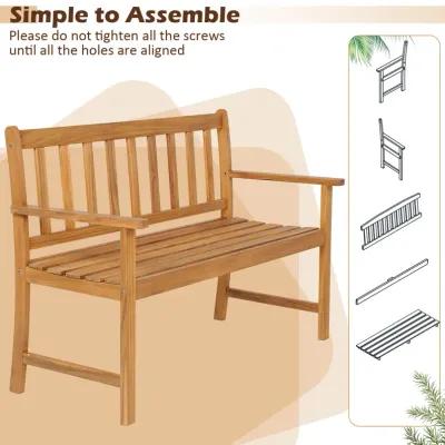 2-Person Patio Acacia Wood Bench with Backrest and Armrests