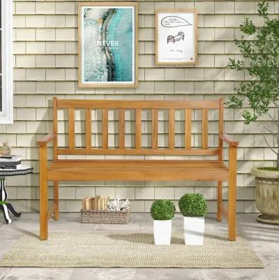 2-Person Patio Acacia Wood Bench with Backrest and Armrests