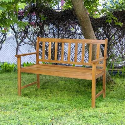 2-Person Patio Acacia Wood Bench with Backrest and Armrests