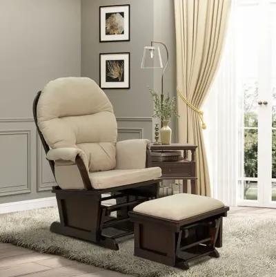 Nursery Glider Rocking Chair With Ottoman, Thick Padded Cushion Seating And Wood Base, Cream White