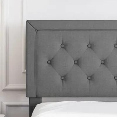 Hivvago King Size Dark Grey Linen Upholstered Platform Bed with Button Tufted Headboard