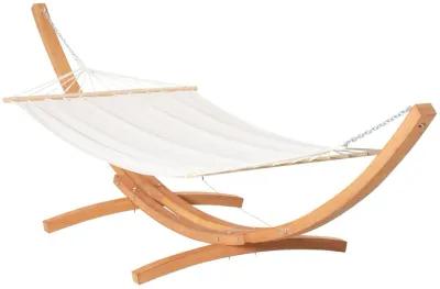 White Relaxation Station: 154" Arch Wooden Hammock with Stand