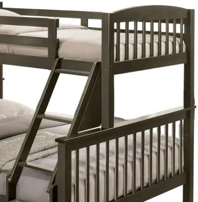 Bruke Twin/Full Size Bunk Bed with Ladder, Slatted Gray Solid Hardwood