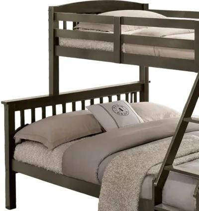 Bruke Twin/Full Size Bunk Bed with Ladder, Slatted Gray Solid Hardwood