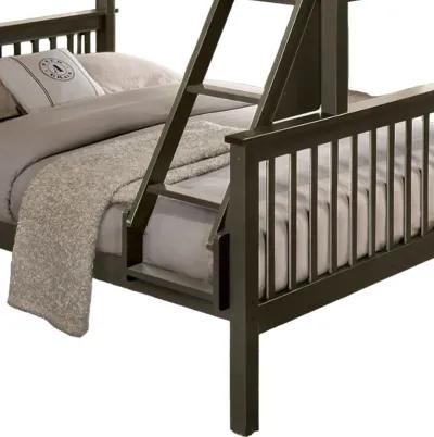 Bruke Twin/Full Size Bunk Bed with Ladder, Slatted Gray Solid Hardwood