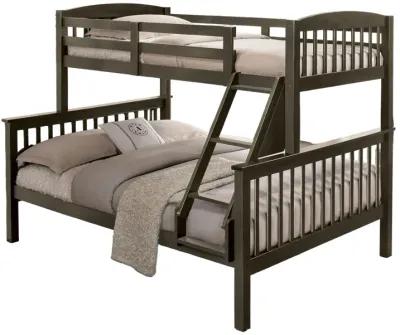 Bruke Twin/Full Size Bunk Bed with Ladder, Slatted Gray Solid Hardwood