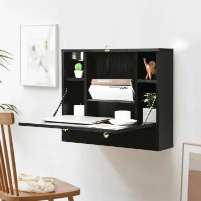 Wall Mounted Folding Laptop Desk Hideaway Storage with Drawer