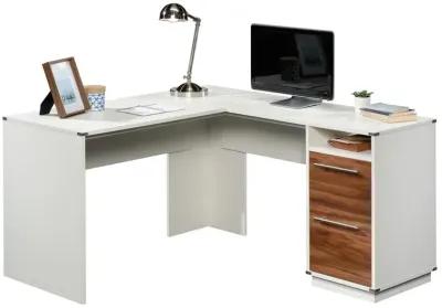 Sauder Vista Key L-Desk Pearl Wh/Blaze Acaci