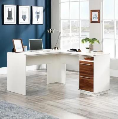 Sauder Vista Key L-Desk Pearl Wh/Blaze Acaci