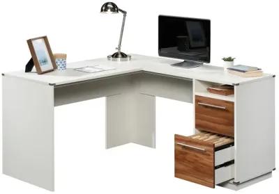 Sauder Vista Key L-Desk Pearl Wh/Blaze Acaci