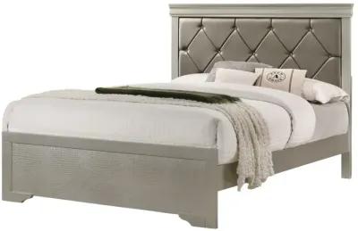 Beige Champagne Finish Queen Panel Bed with Crocodile Texture PU Headboard