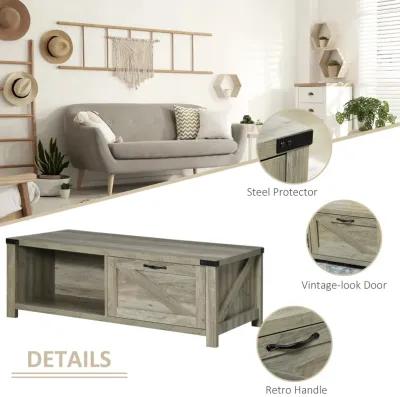 Gray Oak Living Room Table: Rustic Coffee Table with Drawer & Open Shelf