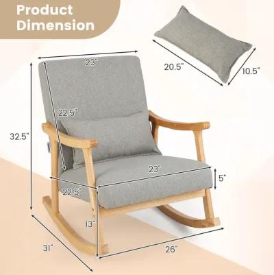 Upholstered Rocking Chair with Pillow and Rubber Wood Frame-Grey