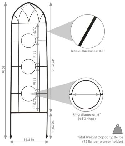 Sunnydaze 2-Piece Arched Wall Trellis with Flowerpot Supports