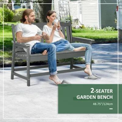 Dark Gray Garden Seat: Plastic Outdoor Bench with Backrest & Armrests