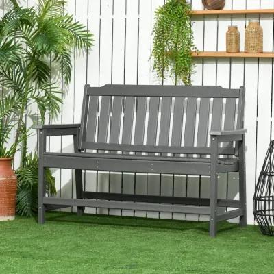 Dark Gray Garden Seat: Plastic Outdoor Bench with Backrest & Armrests