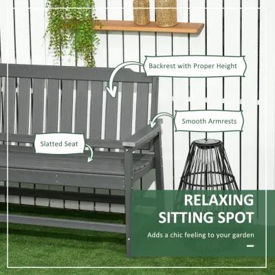 Dark Gray Garden Seat: Plastic Outdoor Bench with Backrest & Armrests