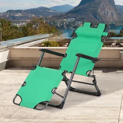 Green Poolside Recliner: Folding Metal Lounger with Curved Frame