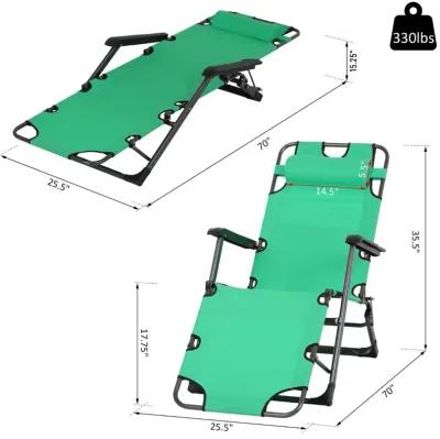 Green Poolside Recliner: Folding Metal Lounger with Curved Frame