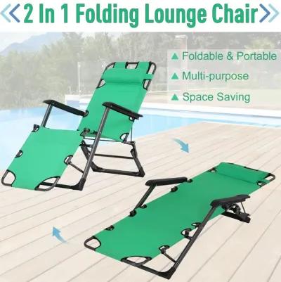 Green Poolside Recliner: Folding Metal Lounger with Curved Frame