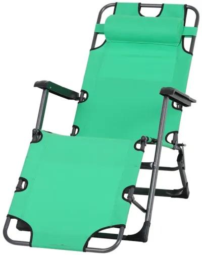 Green Poolside Recliner: Folding Metal Lounger with Curved Frame