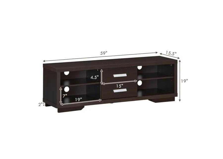 Modern TV Stand Entertainment Center with 2 Drawers and 4 Open Shelves