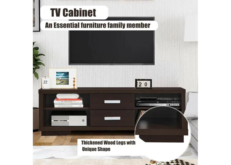 Modern TV Stand Entertainment Center with 2 Drawers and 4 Open Shelves