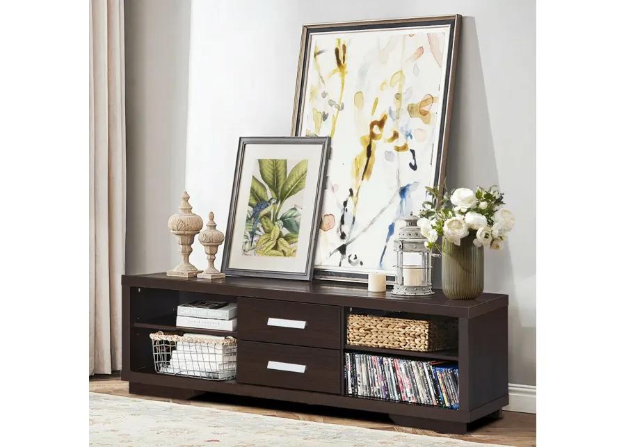 Modern TV Stand Entertainment Center with 2 Drawers and 4 Open Shelves