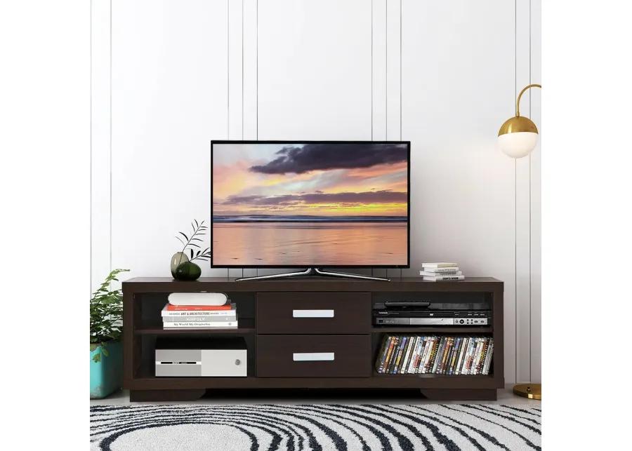 Modern TV Stand Entertainment Center with 2 Drawers and 4 Open Shelves