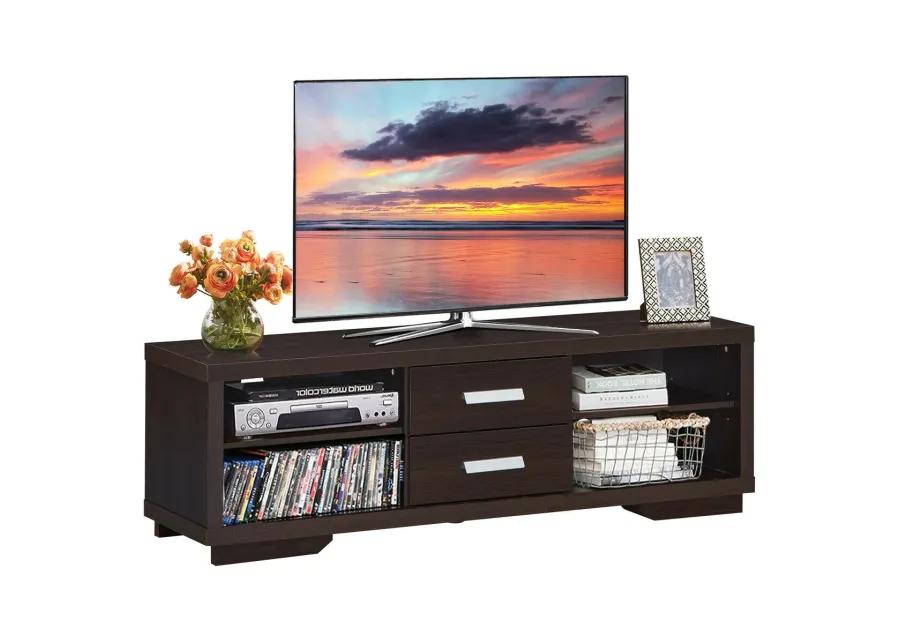 Modern TV Stand Entertainment Center with 2 Drawers and 4 Open Shelves