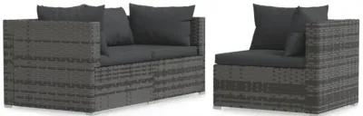 vidaXL 3 Piece Patio Lounge Set with Cushions Gray Poly Rattan