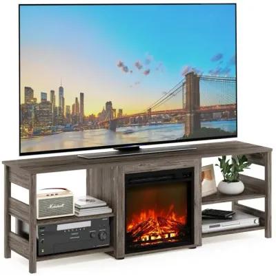 Furinno Classic 70 Inch TV Stand with Fireplace, Rustic Oak