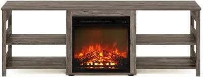 Furinno Classic 70 Inch TV Stand with Fireplace, Rustic Oak