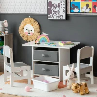 Hivvago Wooden Kids Table and Chairs with Storage Baskets Puzzle