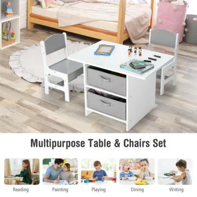 Hivvago Wooden Kids Table and Chairs with Storage Baskets Puzzle