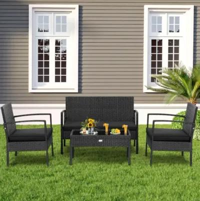 Hivvago 4 Pieces Patio Rattan Furniture Set with Cushion