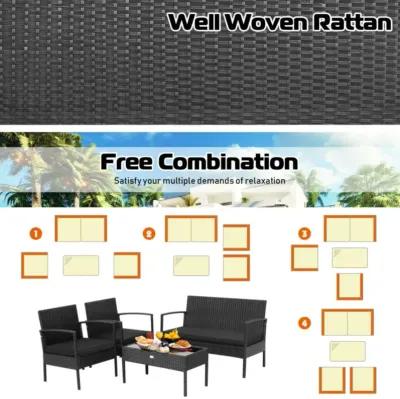 Hivvago 4 Pieces Patio Rattan Furniture Set with Cushion