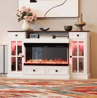 FUFU&GAGA Elegant TV Stand with Built-in Electric Fireplace and Storage Cabinets (55.3" W x 31.5" H x 11.8" D),White