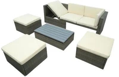 Patio Furniture Sets, 5-Piece Patio Wicker Sofa With Adjustable Backrest, Cushions, Ottomans