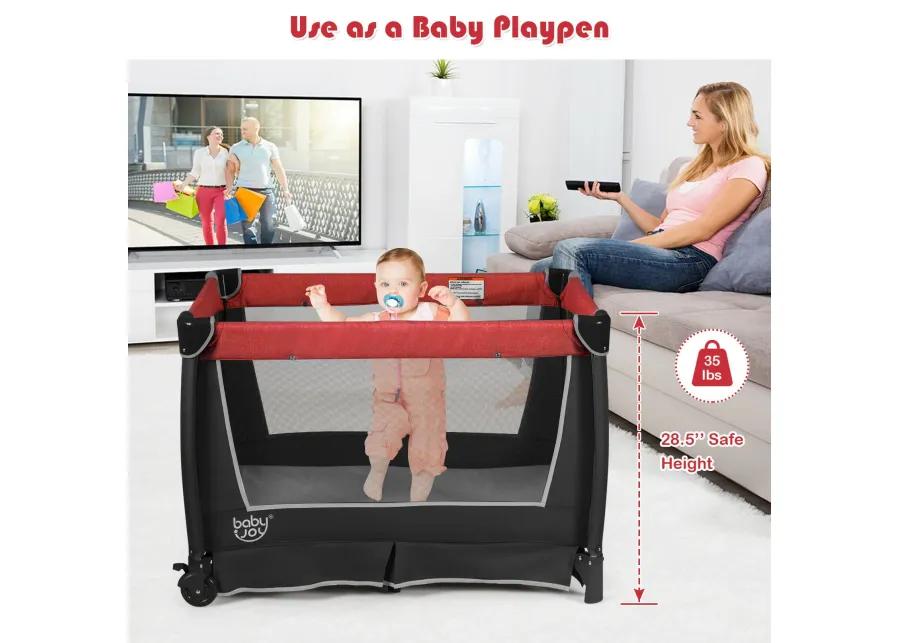 4-in-1 Convertible Portable Baby Play yard with Toys and Music Player