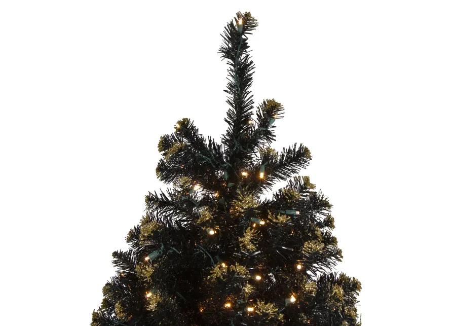 Pre-Lit LED Black Crystal Pine with Gold Glitter Artificial Christmas Tree - 7.5 ft Clear Lights