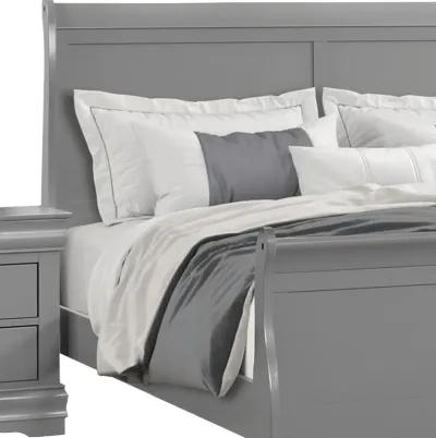 Ryla Queen Size Bed, Sleigh Panel Headboard, Classic Light Gray Solid Wood