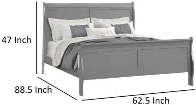 Ryla Queen Size Bed, Sleigh Panel Headboard, Classic Light Gray Solid Wood