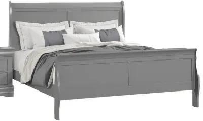 Ryla Queen Size Bed, Sleigh Panel Headboard, Classic Light Gray Solid Wood