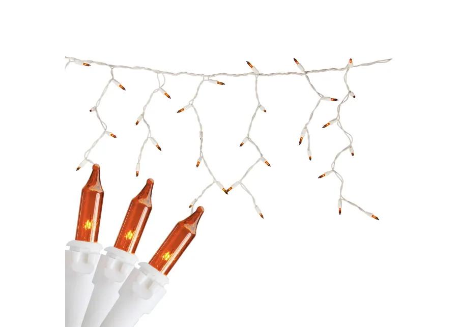 100 Count Orange Mini Icicle Christmas Lights - 3.5 ft White Wire