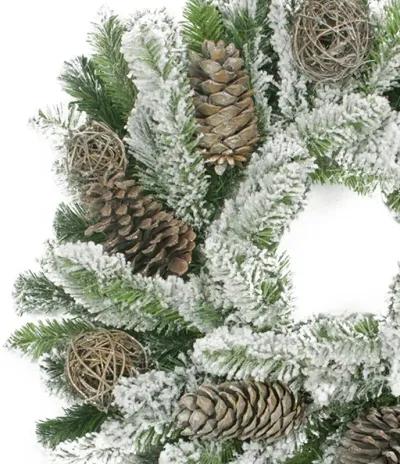 Flocked Pine Cone and Twig Ball Artificial Christmas Wreath - 24-Inch  Unlit