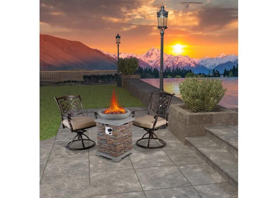 MONDAWE 3-Piece Cast Aluminum Outdoor Conversation Seating Set Beige Cushion with Patio Fire Pit for Countyard